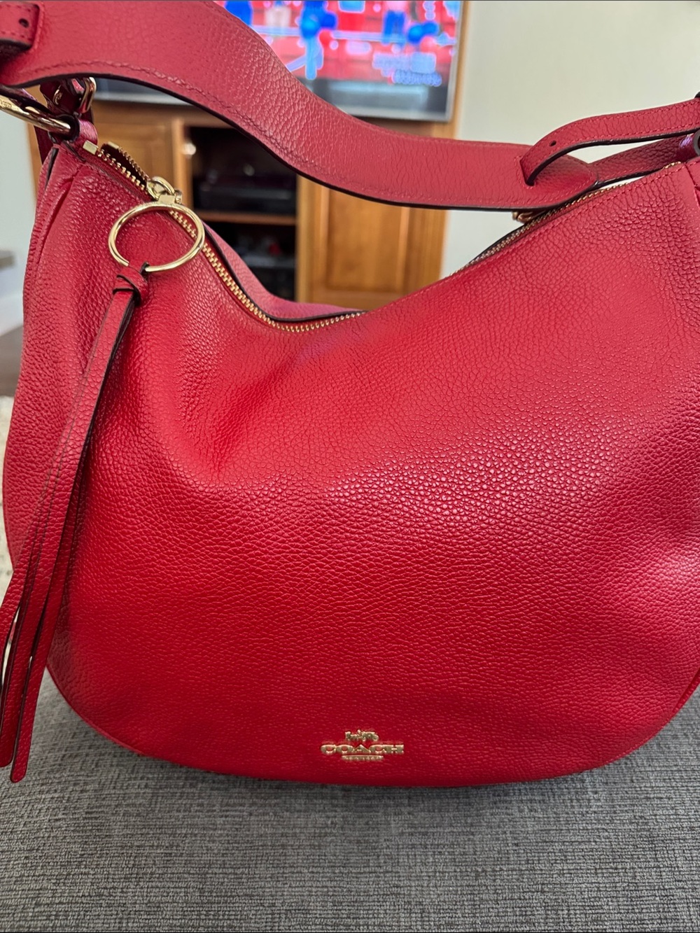 Coach Red Pebbled Leather Hobo with Gold Hardware